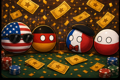 金色奖券从赌场上方落下