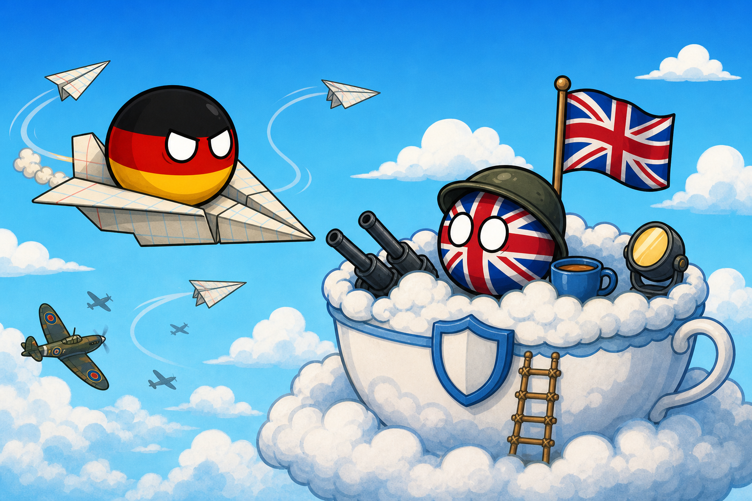 英国球带着眼睛守住茶杯云堡德国球开纸飞机